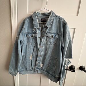 RUDE Distressed Jean Jacket Men's Size 2XL Light Indigo Punk Streetwear